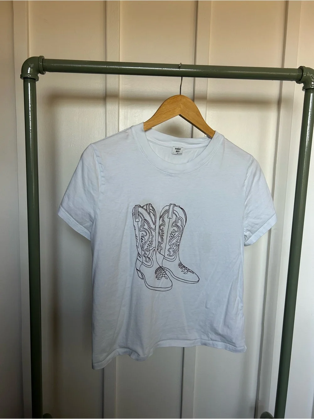 Sunday Best (Aritzia) Graphic Tee with Cowboy Boot Illustration